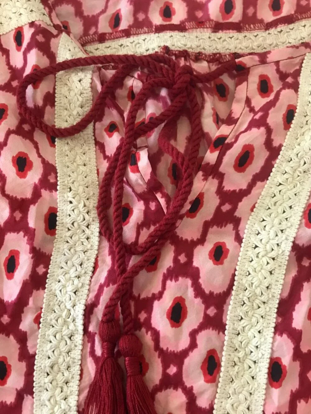 Kate Spade Live Colorfully 100% Silk Top Women M Red Floral Flutter Sleeve Boho